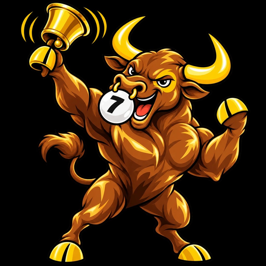 Spot, the Stonkspot bull, ringing the jackpot bell